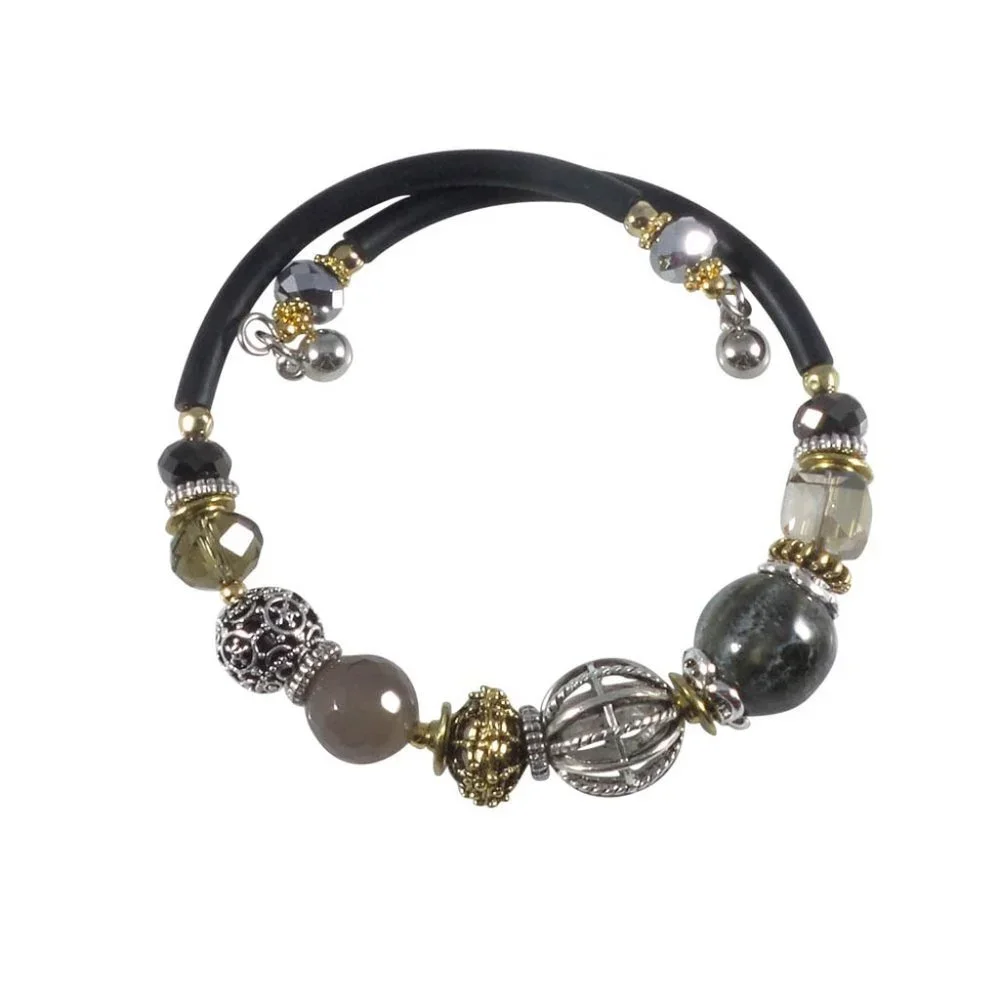 Memory Wire Wrap Bangle Bracelet Gray Marbled Handmade - Picture 4 of 6